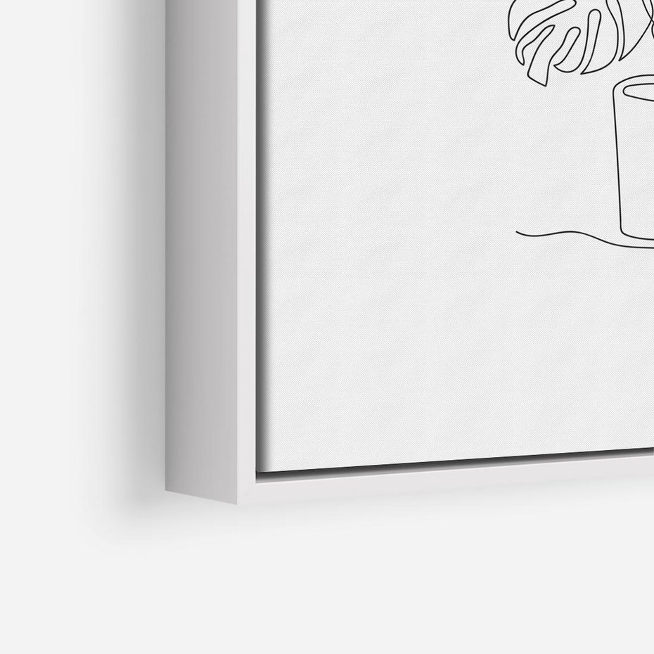 Obraz w ramie 80x80 - Tajemnicza Harmonia - sztuka one line, monstera - rama biała