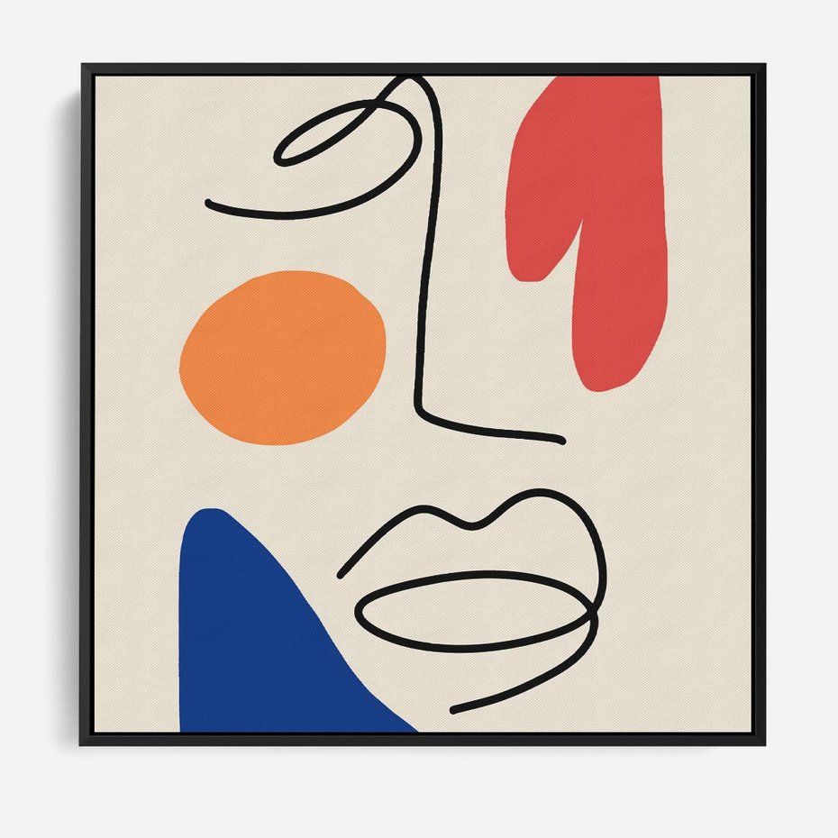 Obraz w ramie 50x50 - Rozbijające Granice Kształtów - abstrakcyjny obraz, przypomina twarz - rama czarna