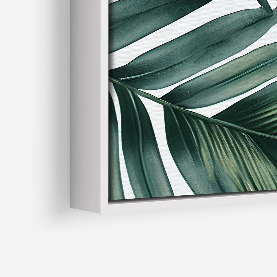 Obraz w ramie 80x80 - Ruchome liście czasu - liście palmy, tropikalne - rama biała