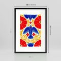 Plakat w ramie 50x70 - Eklektyczny Majestat - wyrazista grafika, mocne kolory czerwień niebieski żółty - rama czarna