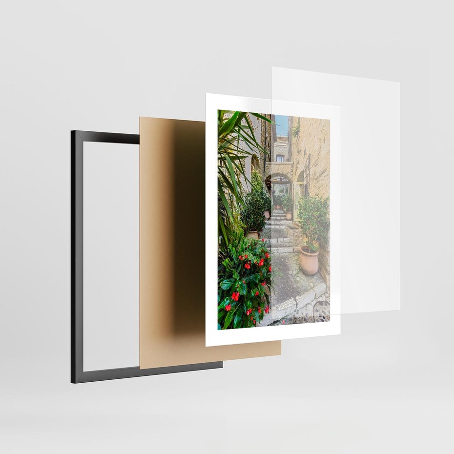 Plakat w ramie 30x40 - Perspektywa uliczki malownicza - uliczka, perspektywa - rama czarna