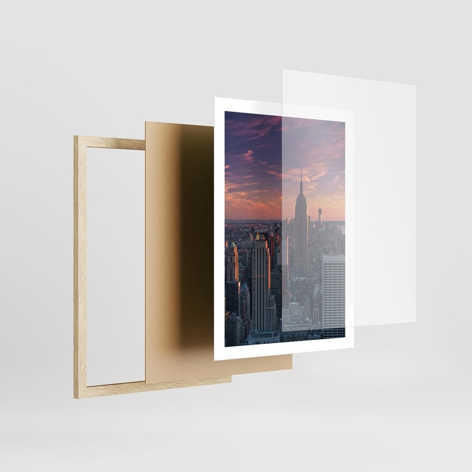 Plakat w ramie 50x70 - Nowy Jork - Błyskawice Manhattanu - Nowy Jork, Manhattan - rama drewno