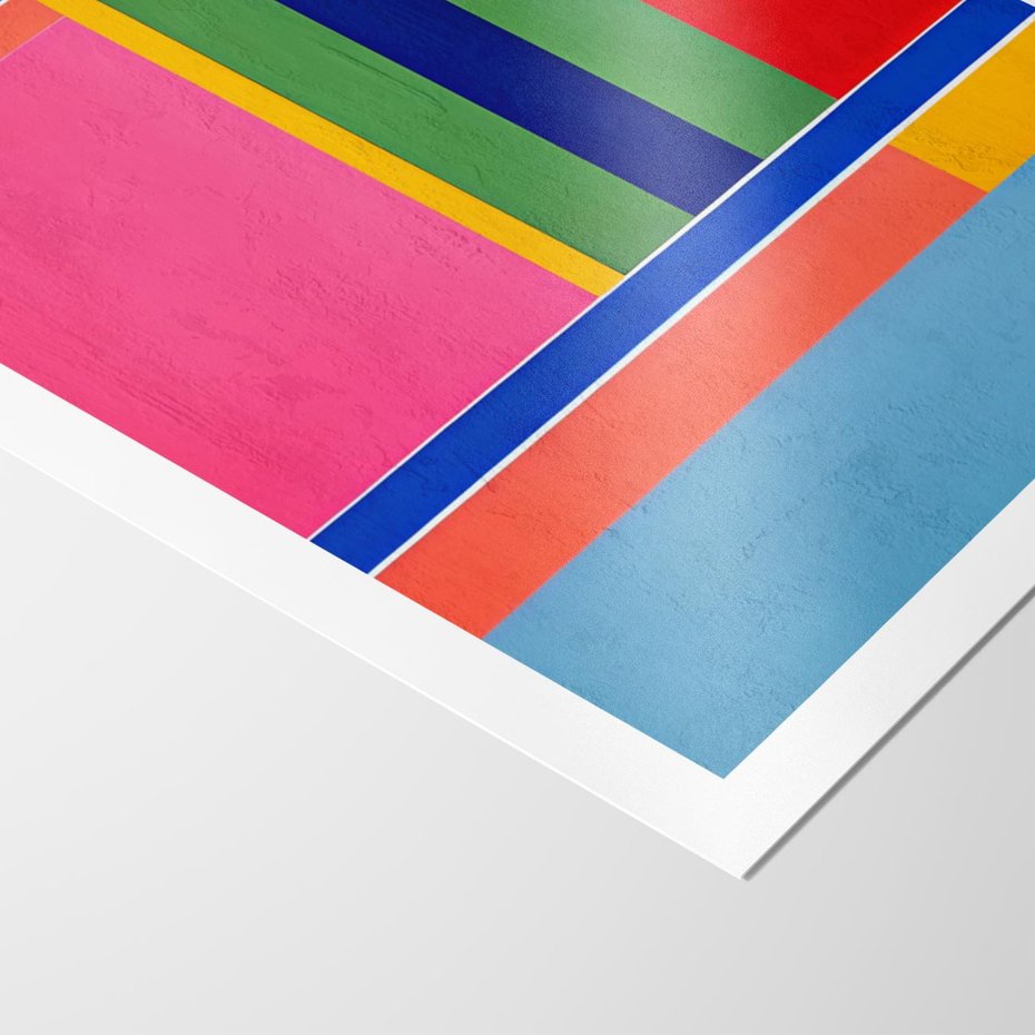 Plakat bez ramy 21x30 - Wnętrza Rozplątanych Barw - abstrakcyjny geometryczny obraz olejny, kolorowe pasy