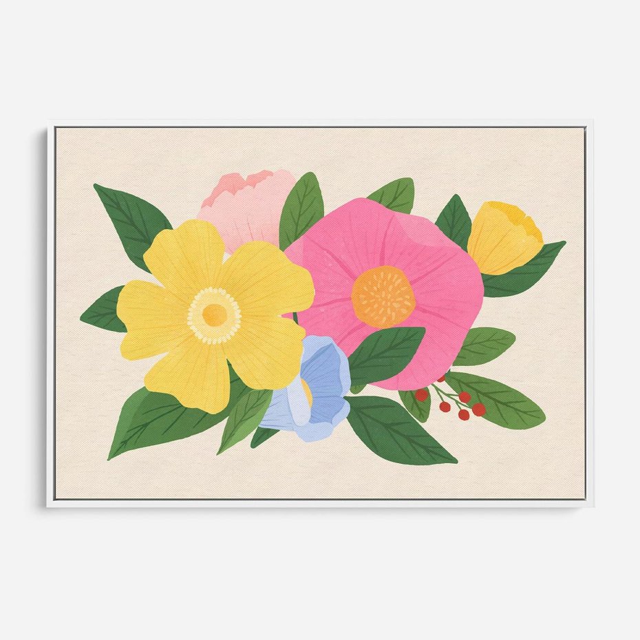 Obraz w ramie 120x80 - Kwiatowy Uśmiech - kwiaty, akwarela - rama biała