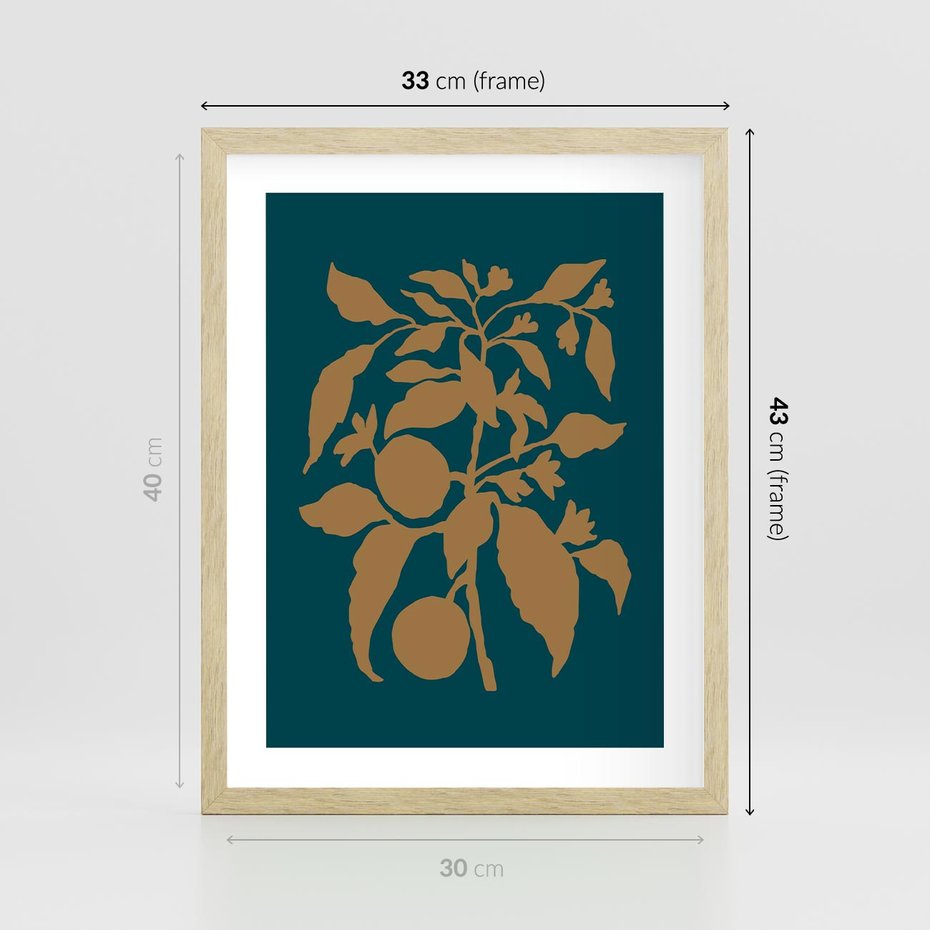 Plakat w ramie 30x40 - Boho Ekspresja Emocji - abstrakcyjna boho grafika, ciemne zielone tłó - rama drewno