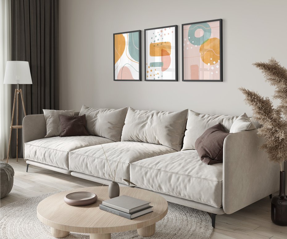 Zestaw obrazy w ramie 30x40 galeria - Nowoczesne, grafiki, abstrakcja, pastele - rama czarna