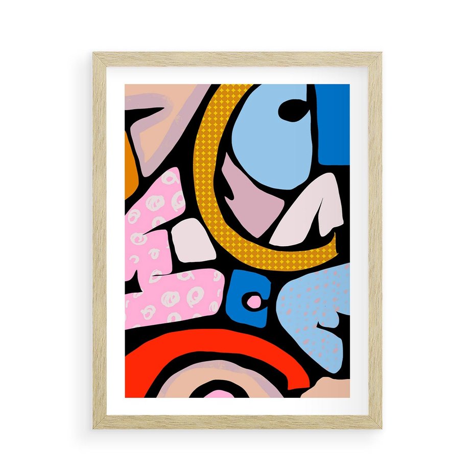 Plakat w ramie 50x70 - Kolory Komiksu - abstrakcyjne formy, komiksowy styl - rama drewno