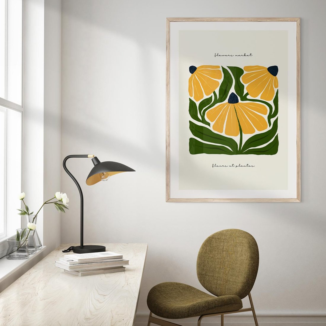 Plakat w ramie 50x70 - Kreatywne Wibracje - sztuka nowoczesna, kolorowe kwiaty - rama drewno