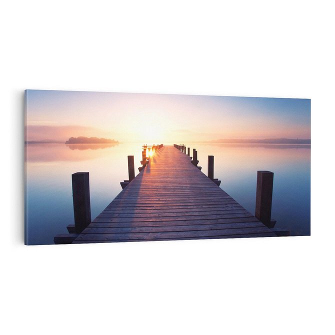 Obraz na płótnie 100x50 - Zachód słońca nad molo: Magia morza - molo, zachód słońca