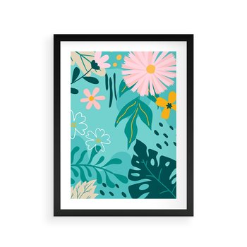 Plakat w ramie 40x50 - Kwiatowe Wibracje - pastelowa kompozycja, kwiaty - rama czarna