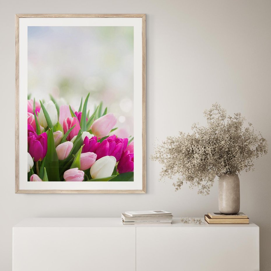 Plakat w ramie 30x40 - Tulipany w pełnym rozkwicie - tulipany, kwiaty - rama drewno