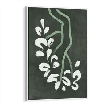 Obraz w ramie 70x100 - Rozkwitające Zielone Gałęzie - abstrakcyjne delikatne zielone linie, podobne do gałęzi kwiatów - rama biała