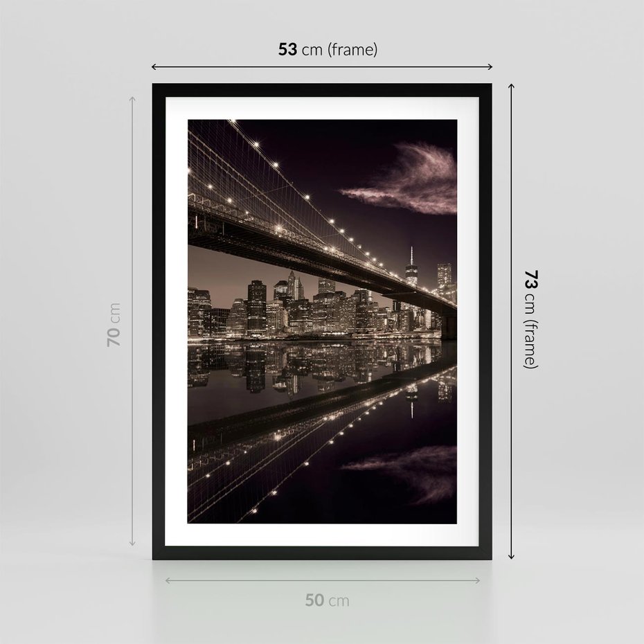 Plakat w ramie 50x70 - Most na nocnym horyzoncie - most, noc - rama czarna