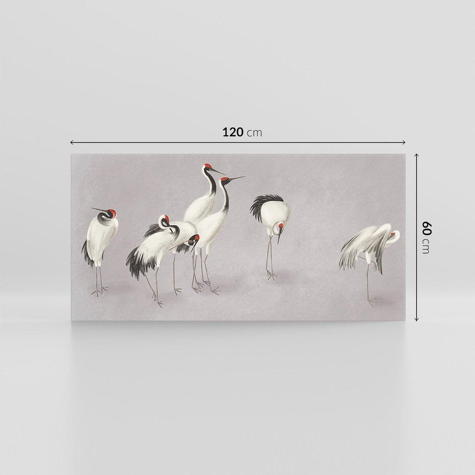 Obraz na płótnie 120x60 - Spojrzenie wstecz w pędzlu - szkic rysunek, japońskie żurawie