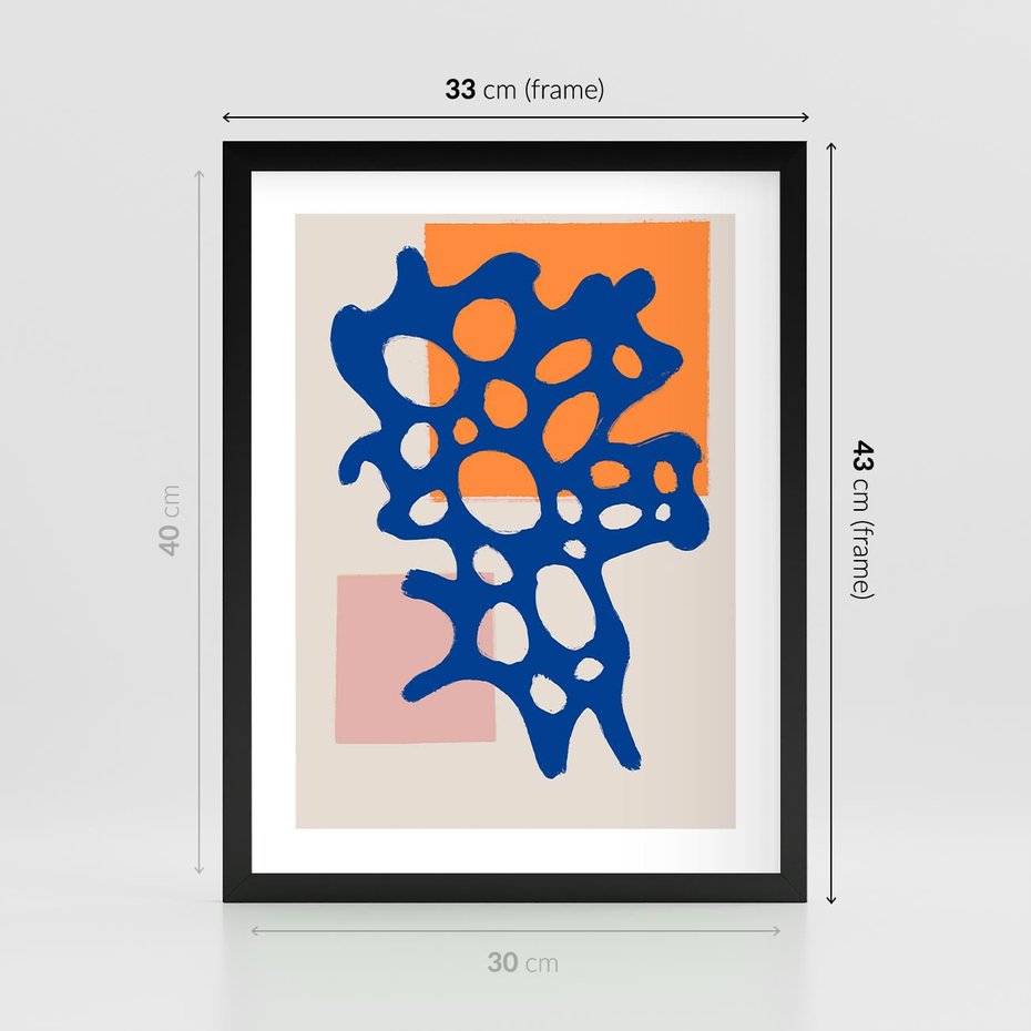 Plakat w ramie 30x40 - Migotliwe Nastroje - abstrakcyjna niebieska forma, dziwne kształty - rama czarna