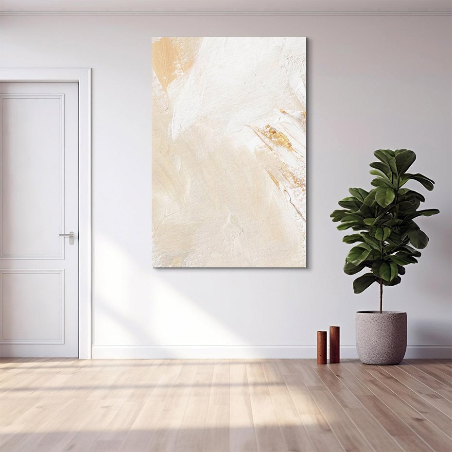 Obraz na płótnie 80x120 - Elegancja w Złocistym Chaosie - złoto beż, abstrakcja