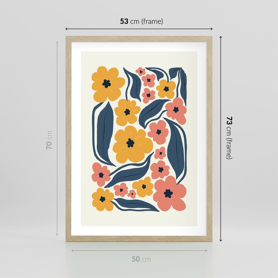Plakat w ramie 50x70 - Pastelowe Impresje - pastelowe kwiaty, abstrakcyjna kompozycja - rama drewno