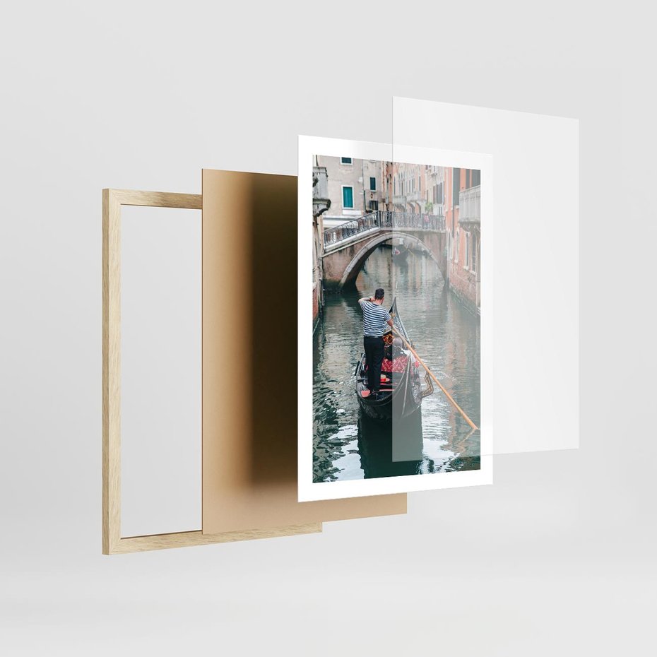 Plakat w ramie 50x70 - Kanały Wenecji - gondola, Wenecja - rama drewno