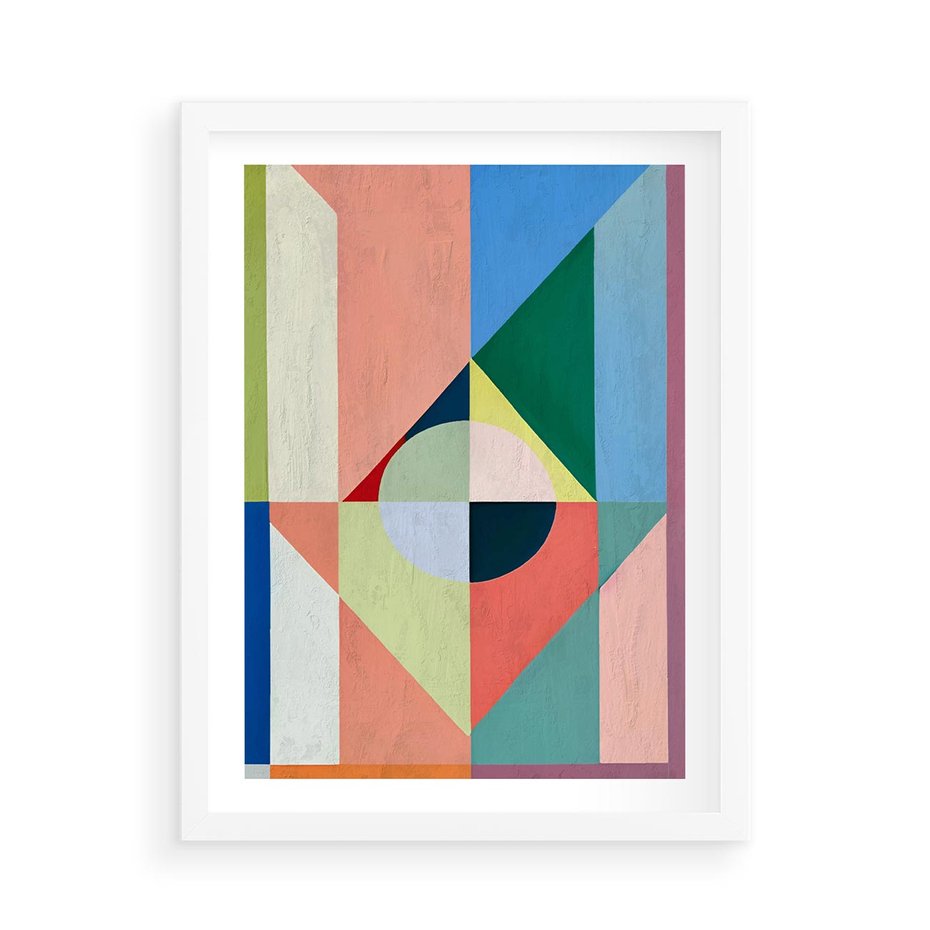 Plakat w ramie 50x70 - Księga Kolorowych Wizji - różne geometryczne formy, koła - rama biała