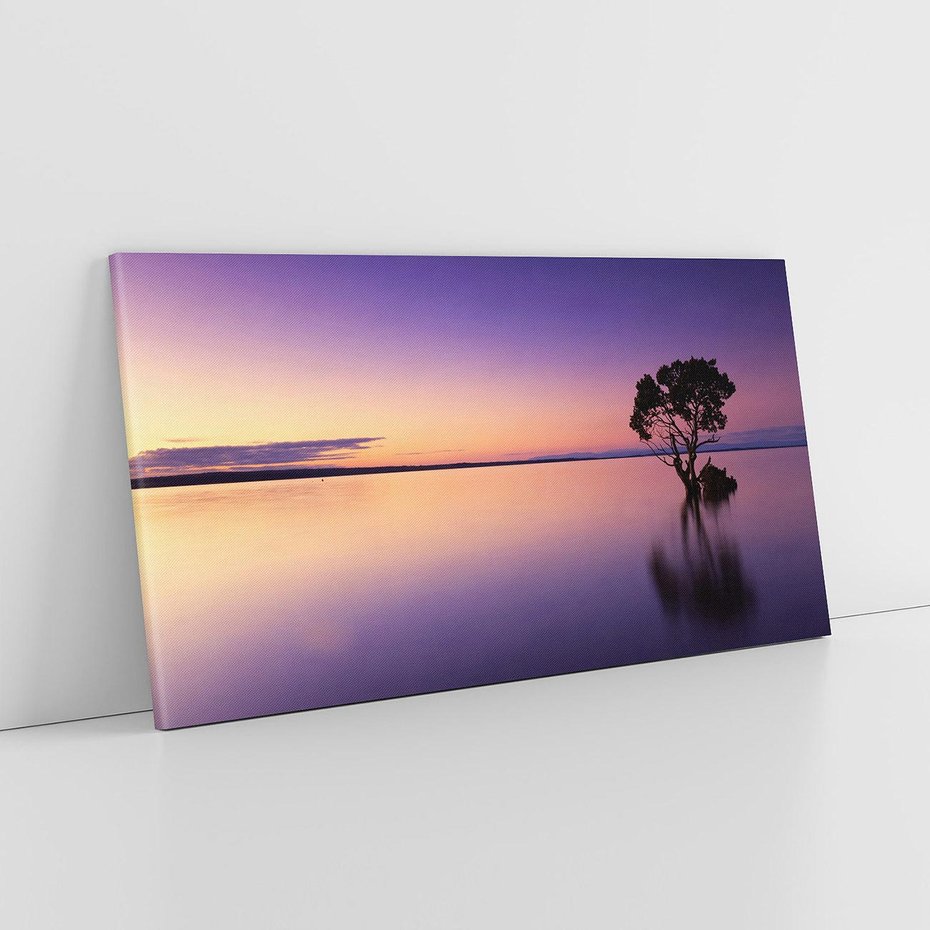 Obraz na płótnie 120x60 - Jezioro wśród drzew o zachodzie - jezioro, drzewo