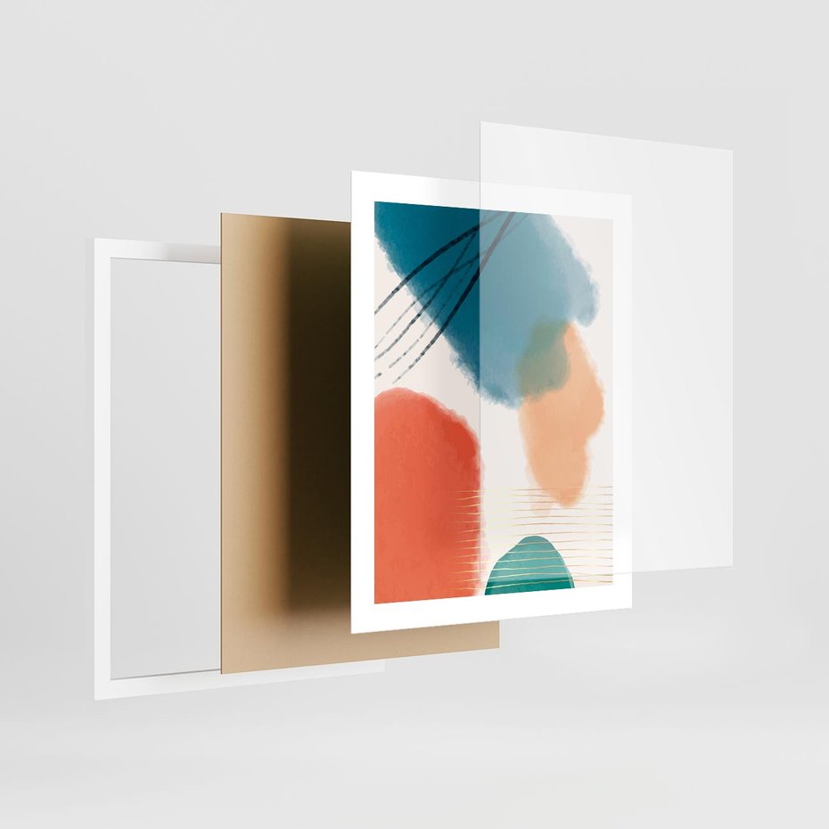 Plakat w ramie 40x50 - Migotliwe Pochwycenia - abstrakcyjne kolorowe plamy, akwarela - rama biała