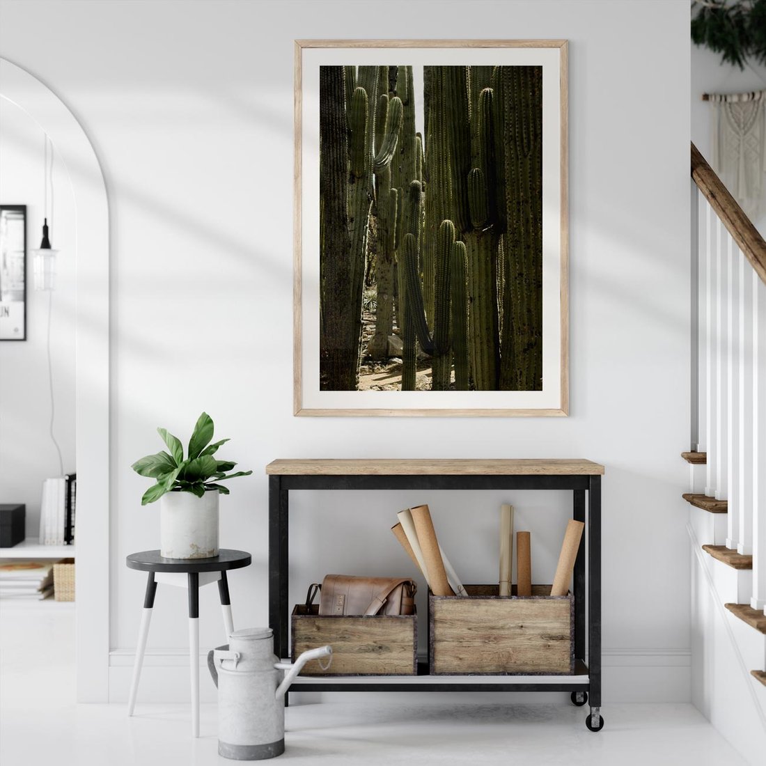 Plakat w ramie 30x40 - Wyjątkowy Klimat Boho - kaktusy, pustynia - rama drewno