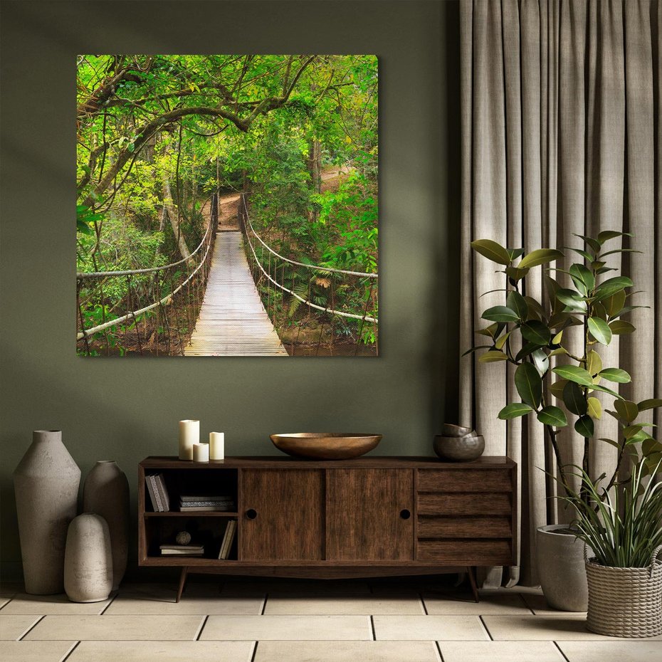 Obraz na płótnie 40x40 - Tajemniczy most w tajskim lesie - Tajlandia, most