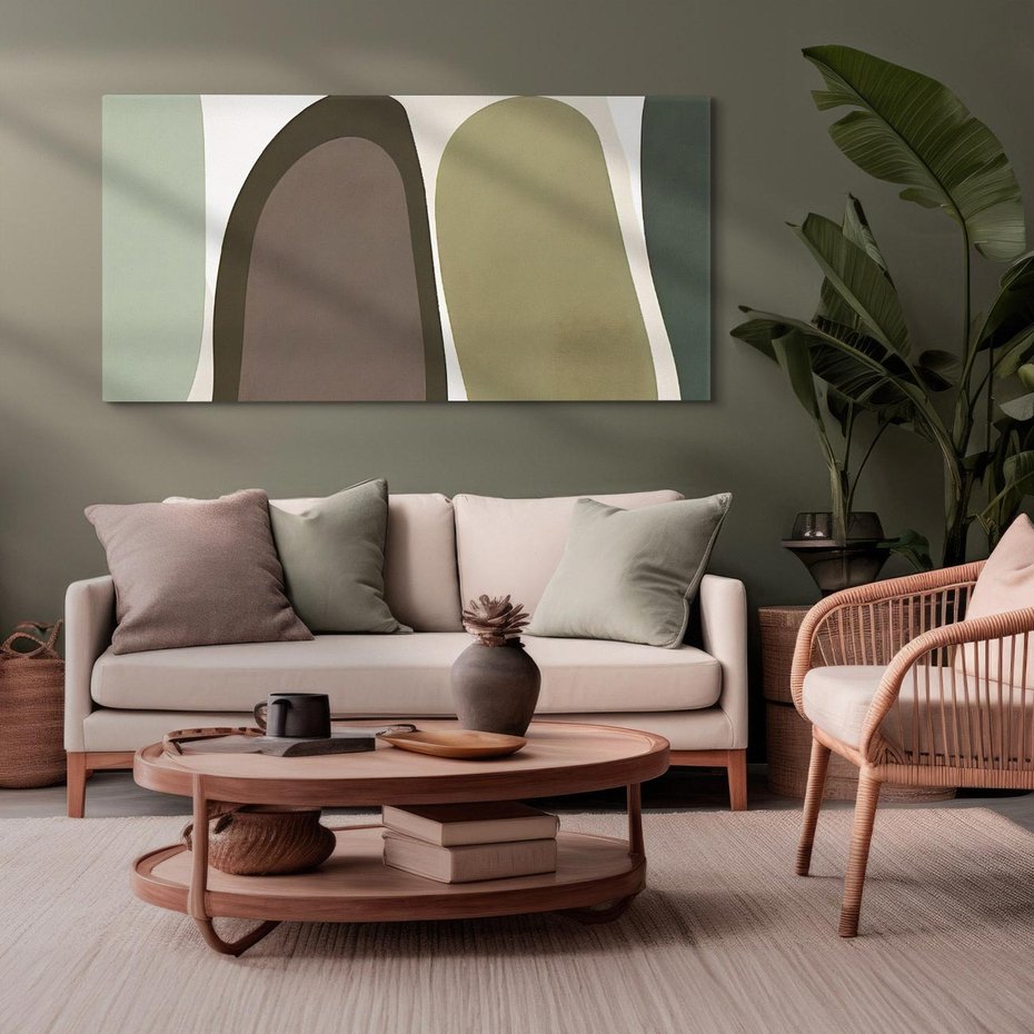 Obraz na płótnie 100x50 - Fale w Zieleni - abstrakcyjne kształty, zgaszona zieleń