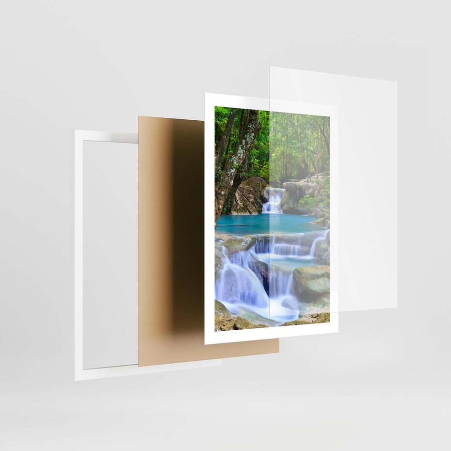 Plakat w ramie 50x70 - Siła Rzeki i Urok Wodospadu - rzeka, wodospad - rama biała