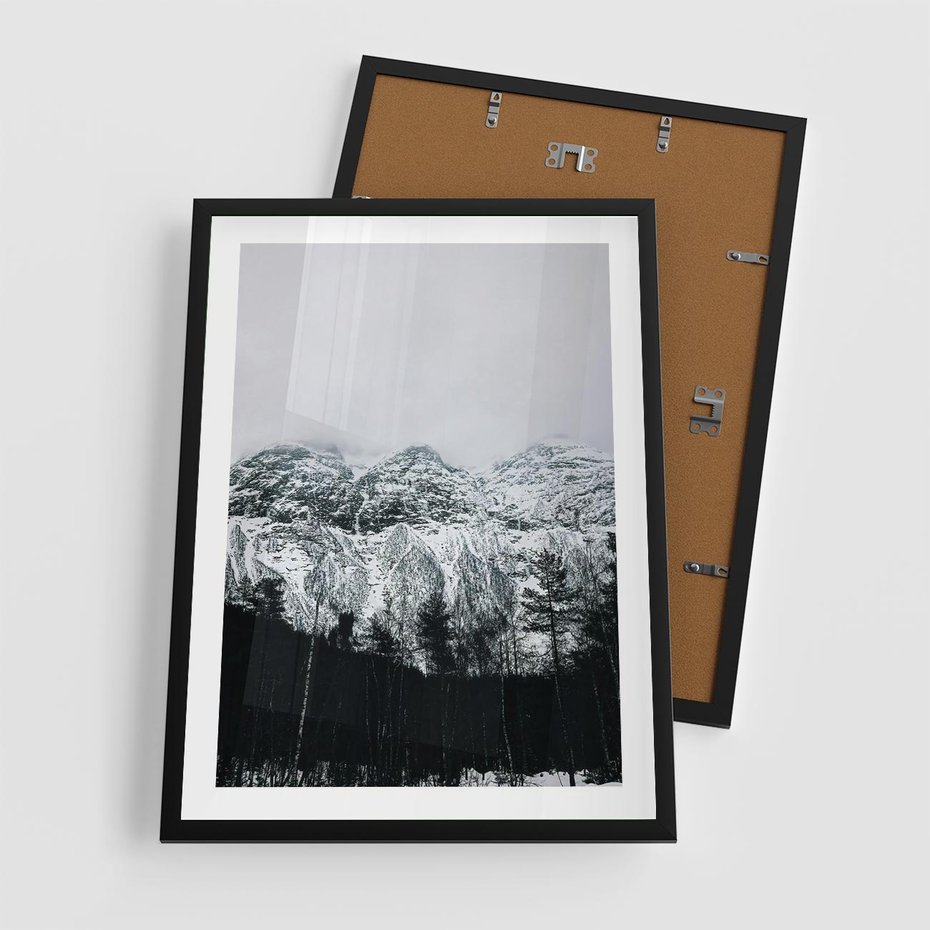 Plakat w ramie 50x70 - Zimowe Uroki Gór - góry ośnieżone, krajobraz górski - rama czarna