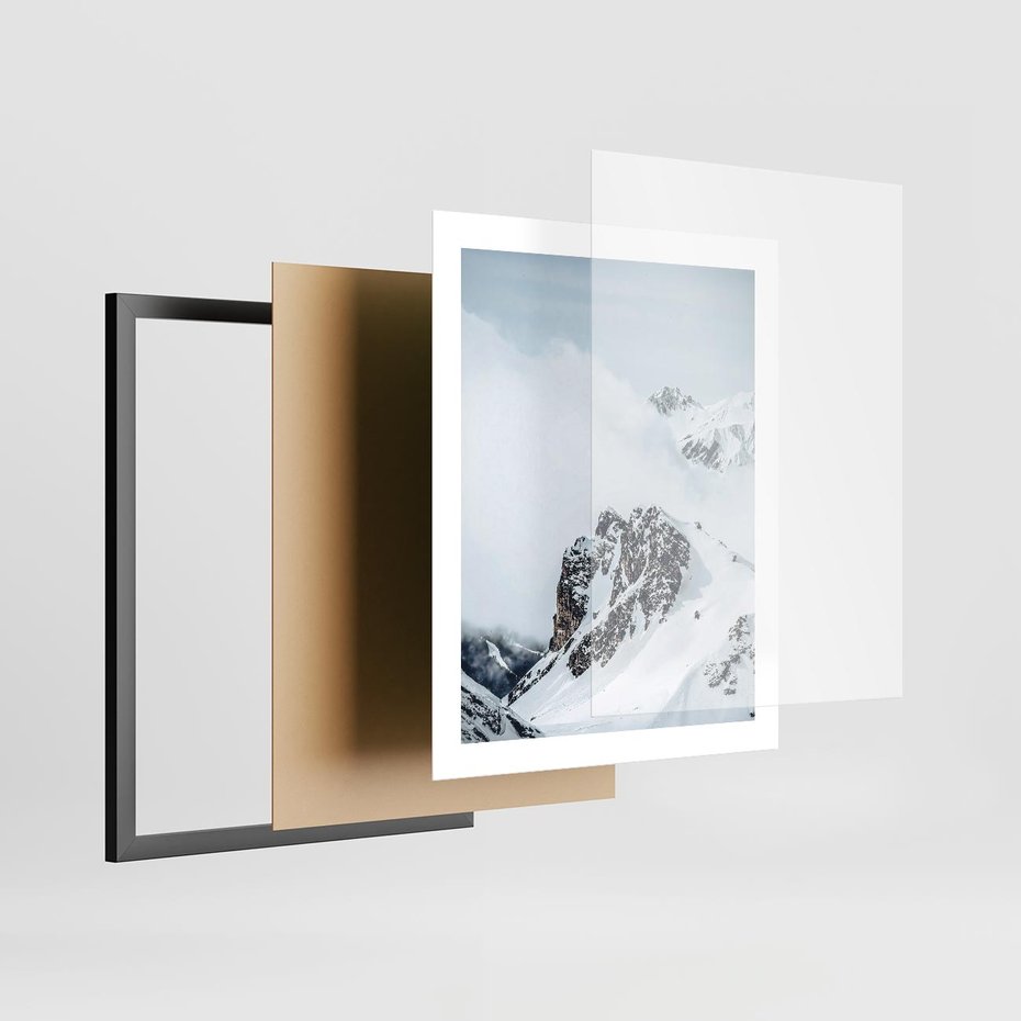 Plakat w ramie 40x50 - Górski Majestat - górskie szczyty pod śniegiem, górski krajobraz - rama czarna
