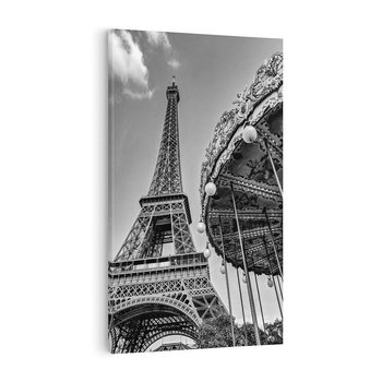 Obraz na płótnie 50x70 - Zabawa w Paryżu - czarno białe zdjecie, wieża eiffla