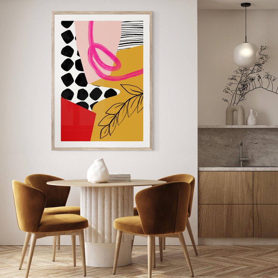 Plakat w ramie 30x40 - Księga Form i Plam - abstrakcyjna kompozycja, różne tekstury - rama drewno