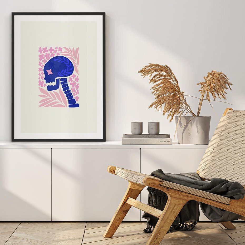 Plakat w ramie 30x40 - Żart z Czaszką - abstrakcja, sztuka nowoczesna - rama czarna