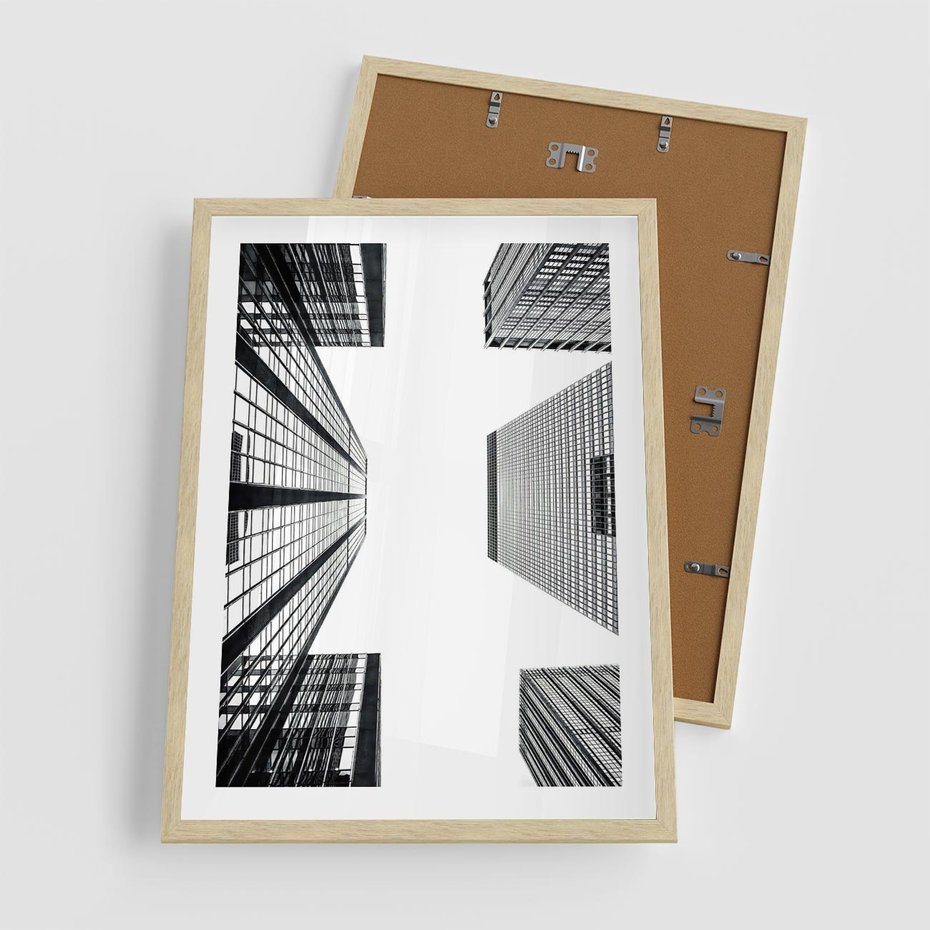 Plakat w ramie 50x70 - Architektoniczna Symetria - architektura, wysoki wieżowiec - rama drewno