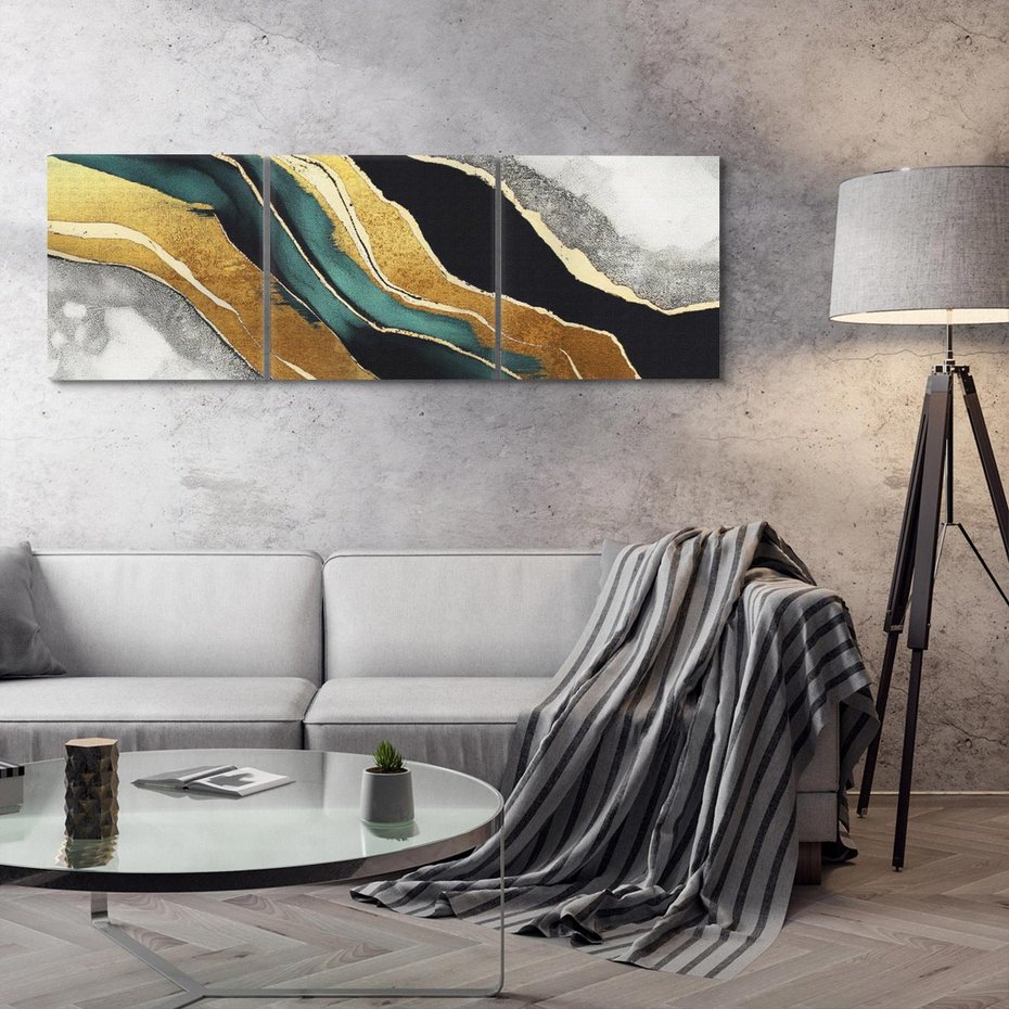 Obraz na płótnie 90x30 - Refrakcje płynącej rzeczywistości - jak marmurowa rzeka, linie złota