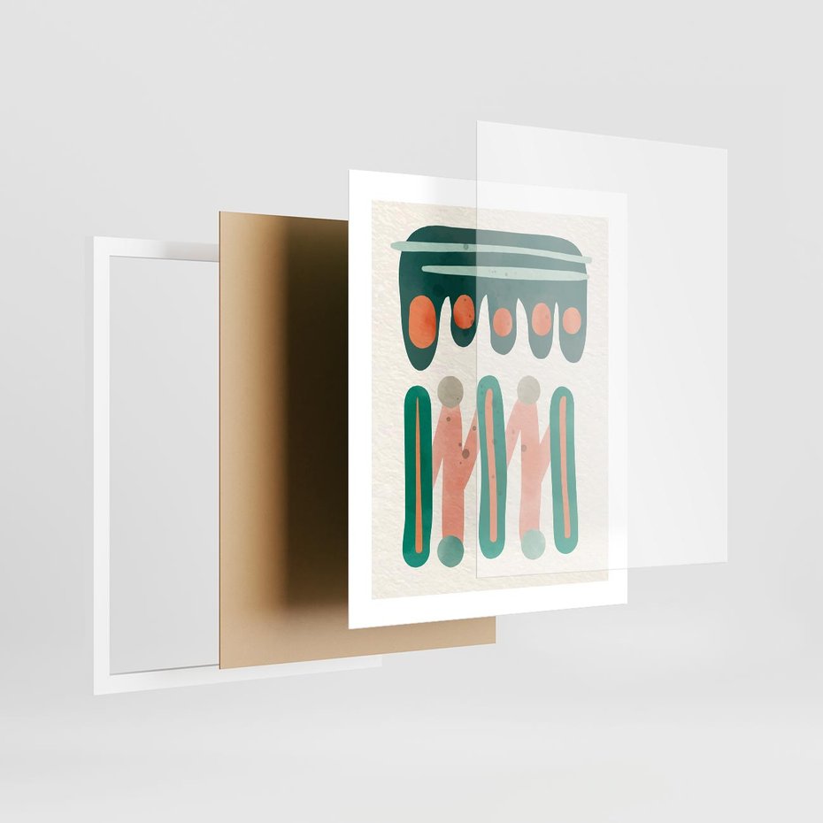 Plakat w ramie 40x50 - Zaklęte Wzory Natury - przypadkowe abstrakcyjne wzory, pomarańczowy i zielony - rama biała