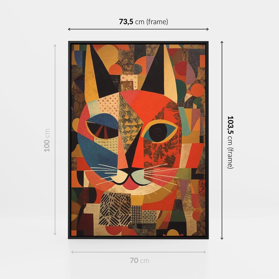 Obraz w ramie 70x100 - Impresje Nieznanych Odniesień - abstrakcyjny obraz olejny, kot - rama czarna