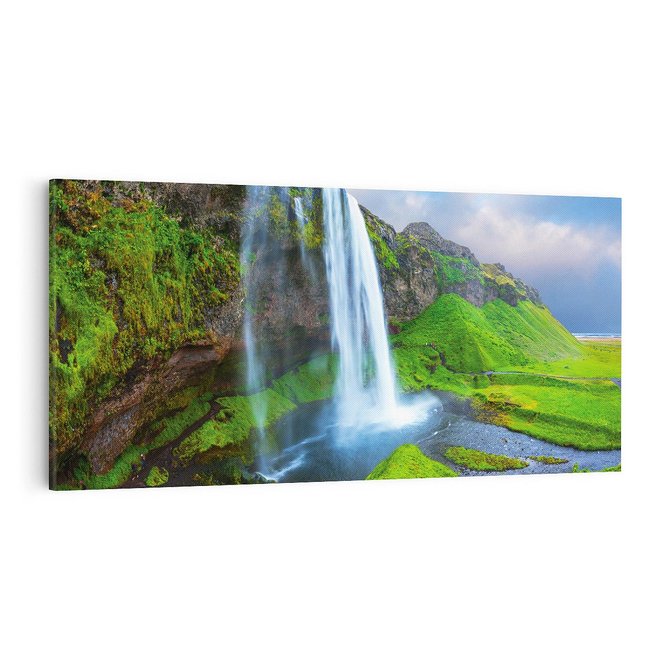 Obraz na płótnie 100x50 - majestat górskiego krajobrazu - wodospad, góry