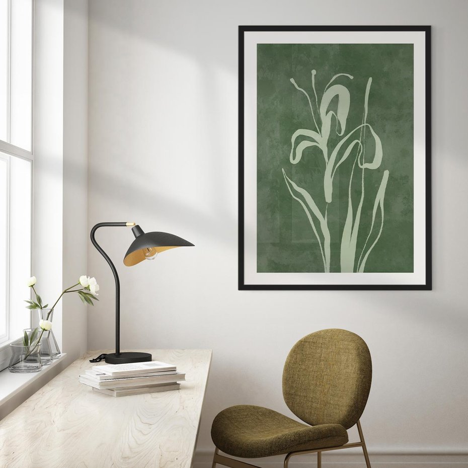 Plakat w ramie 30x40 - Zielony Oddech - zielona abstrakcja, zgaszona zieleń - rama czarna