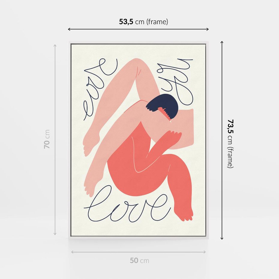 Obraz w ramie 50x70 - Dźwięk ciszy na płótnie - para zakochanych, graficzny obraz - rama biała