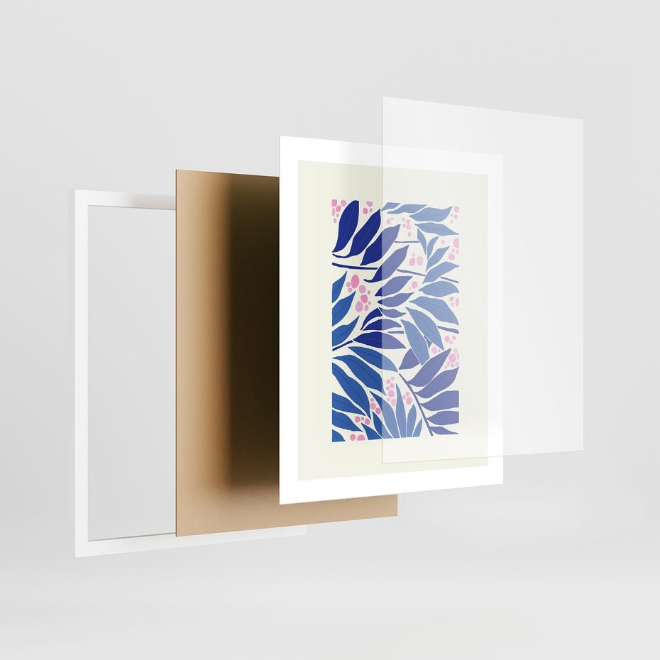 Plakat w ramie 40x50 - Kolorowy Wir - liściasta kompozycja, nowoczesny plakat - rama biała