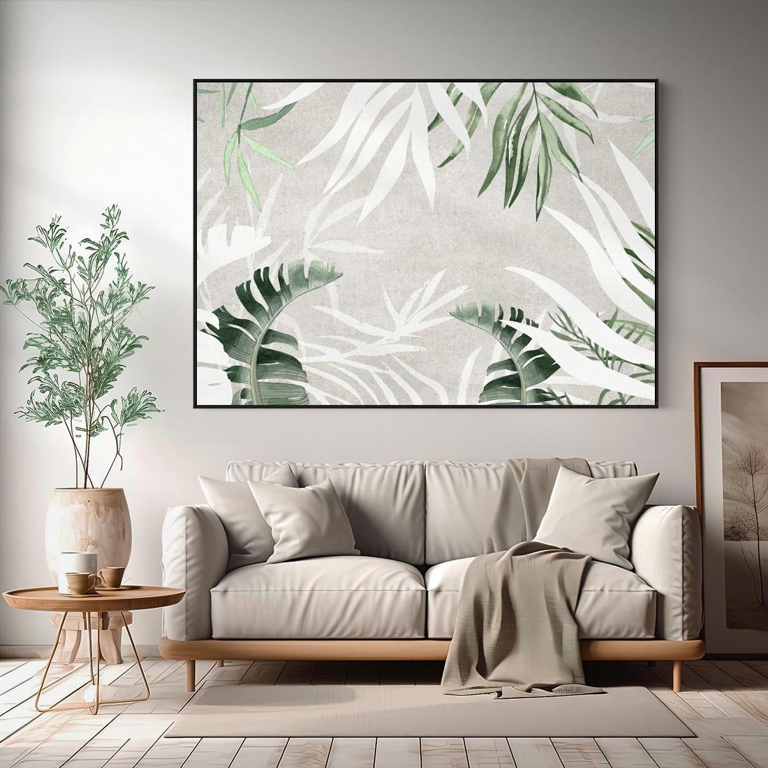 Obraz w ramie 100x70 - Zielony Raj - monstera, palmy - rama czarna