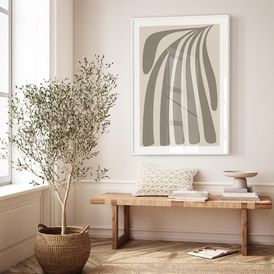 Plakat bez ramy 50x70 - Beżowa Delikatność - nowoczesna sztuka, plakat modern