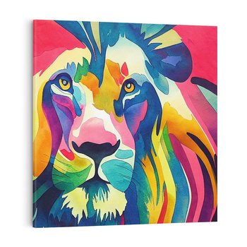 Obraz na płótnie 70x70 - Tęczowy Lew - akwarela, tęczowy lew