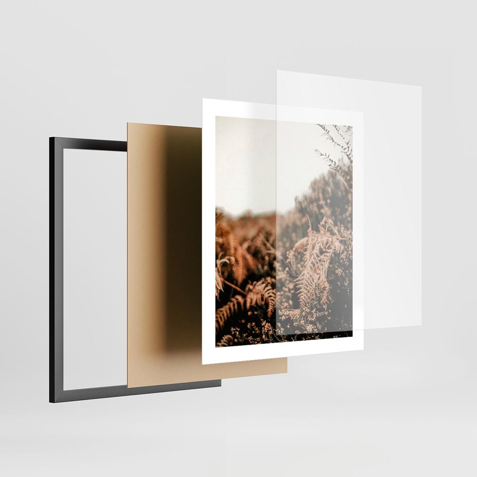 Plakat w ramie 40x50 - Jesienna Harmonia - suche paprocie, jesienny krajobraz - rama czarna