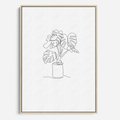 Obraz w ramie 50x70 - Tajemnicza Harmonia - sztuka one line, monstera - rama drewno