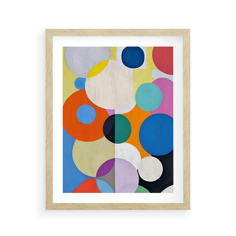 Plakat w ramie 40x50 - Tajemnicze Odbicia Czasu - abstrakcyjne geometryczne kształty, olejny obraz - rama drewno