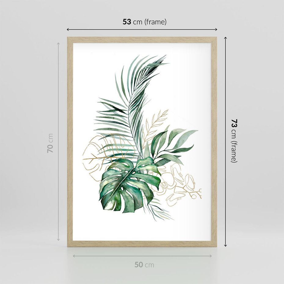 Plakat w ramie 50x70 - Luksus w Detalu - złote, liście - rama drewno