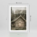 Plakat w ramie 50x70 - Urok Drewnianej Chatki w Górach - chatka w górach, drewniany domek - rama biała